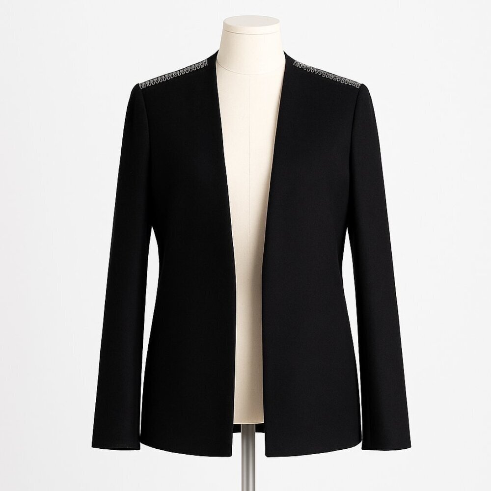 Gryphon New York Collarless Blazer Wool Cashmere Black Sz Small Beaded Detailing
